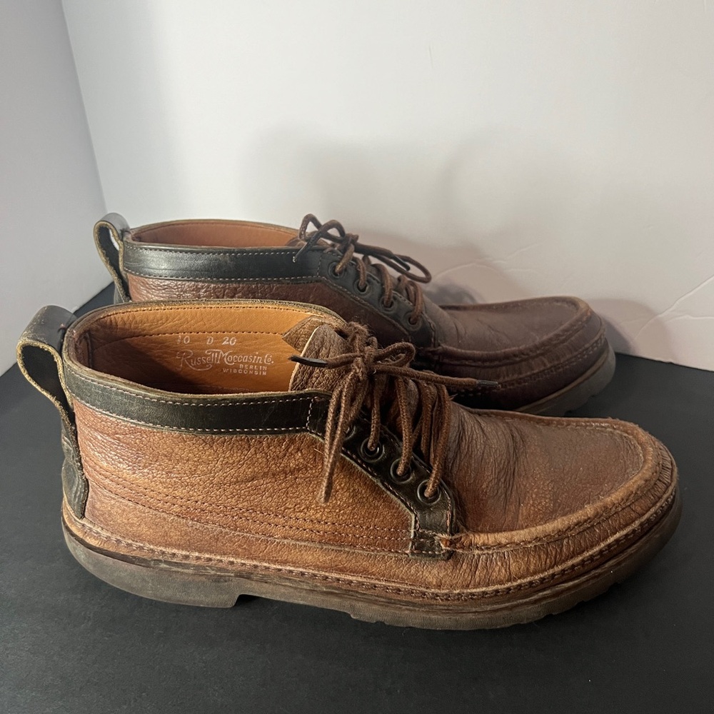 Vintage RUSSELL MOCCASIN Boots Men’s 10 D Leather Brown Chukka Boots Vibram